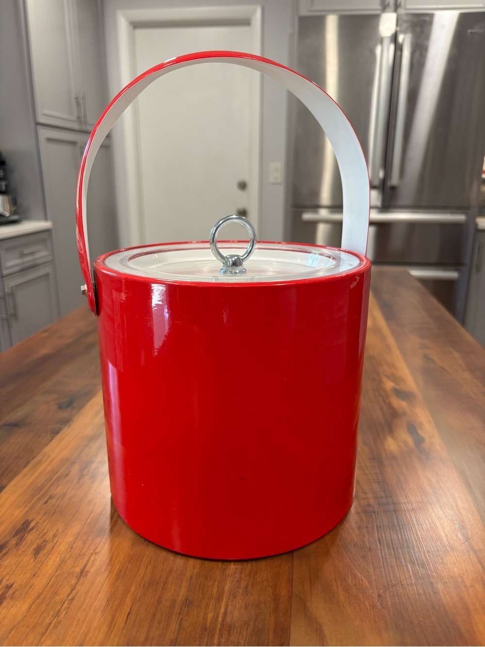 Vintage Georges Briard Red & White Ice Bucket